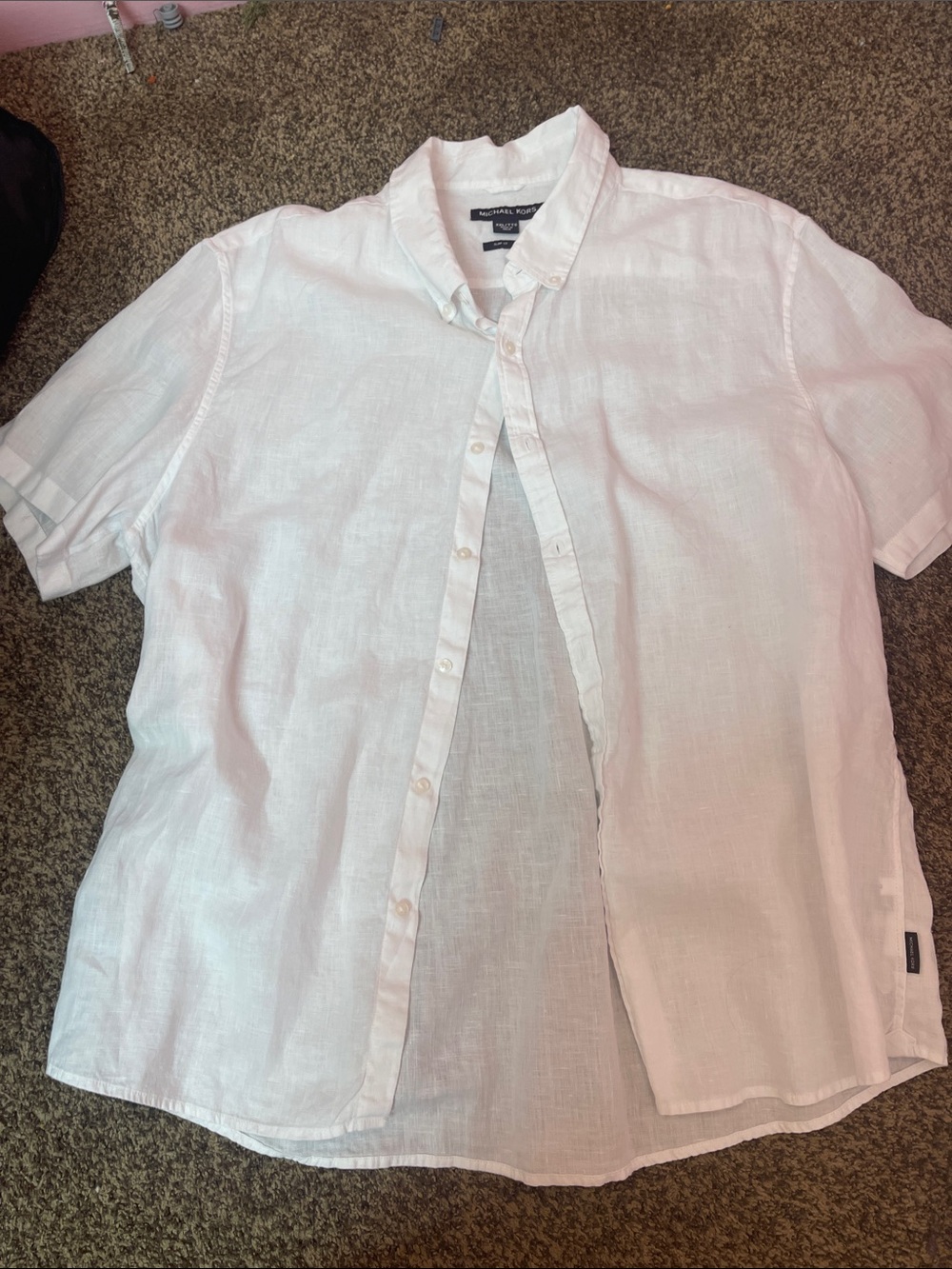 Michael Kors White Short-Sleeve Linen Button-Up Shirt